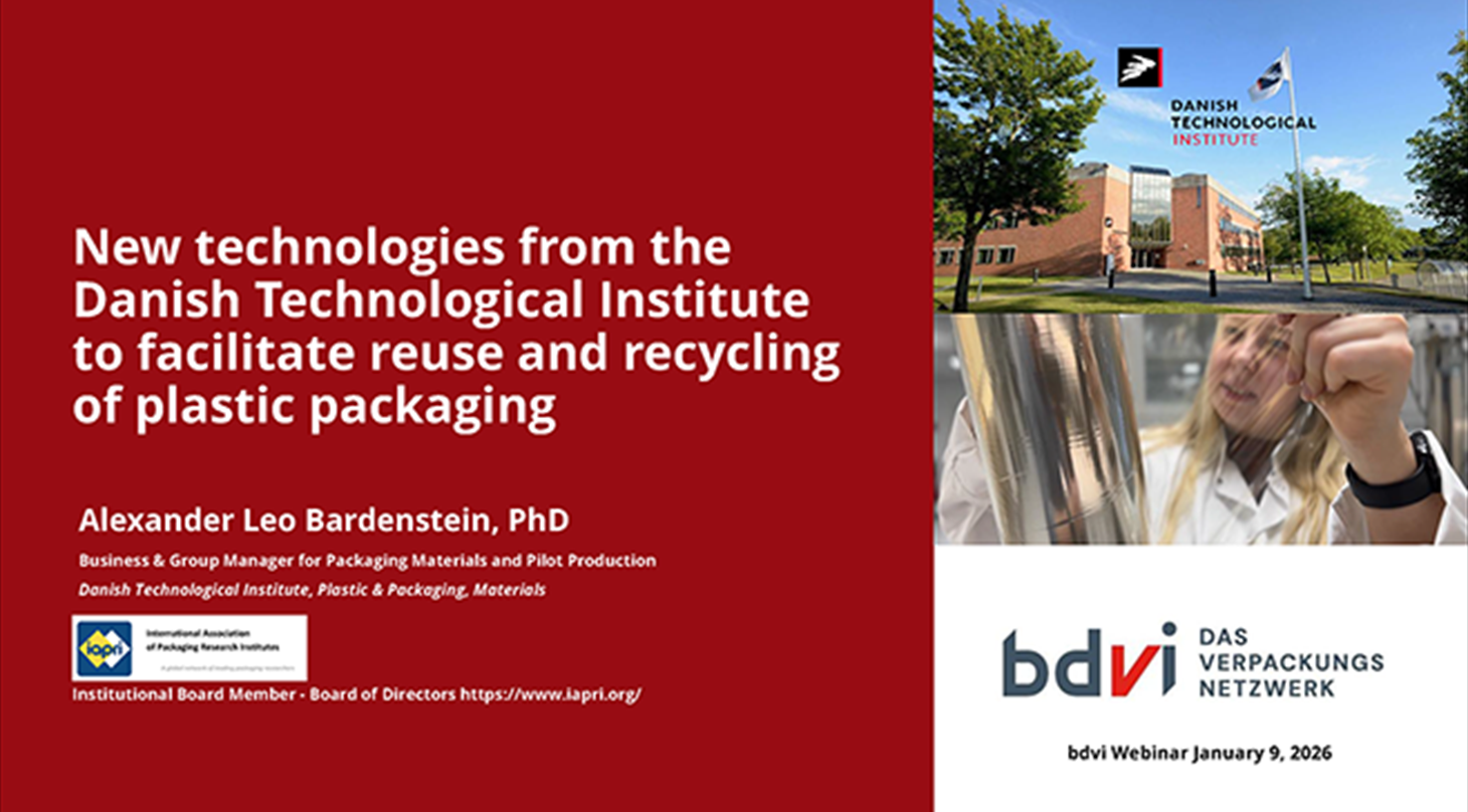 Billedet viser en forside fra en PP-præsentation om nye teknologier med billeder af Instiuttets hovedindgang i Taastrup og en transparant folie, præsentationen er afholdt 09012026 online med bdvi